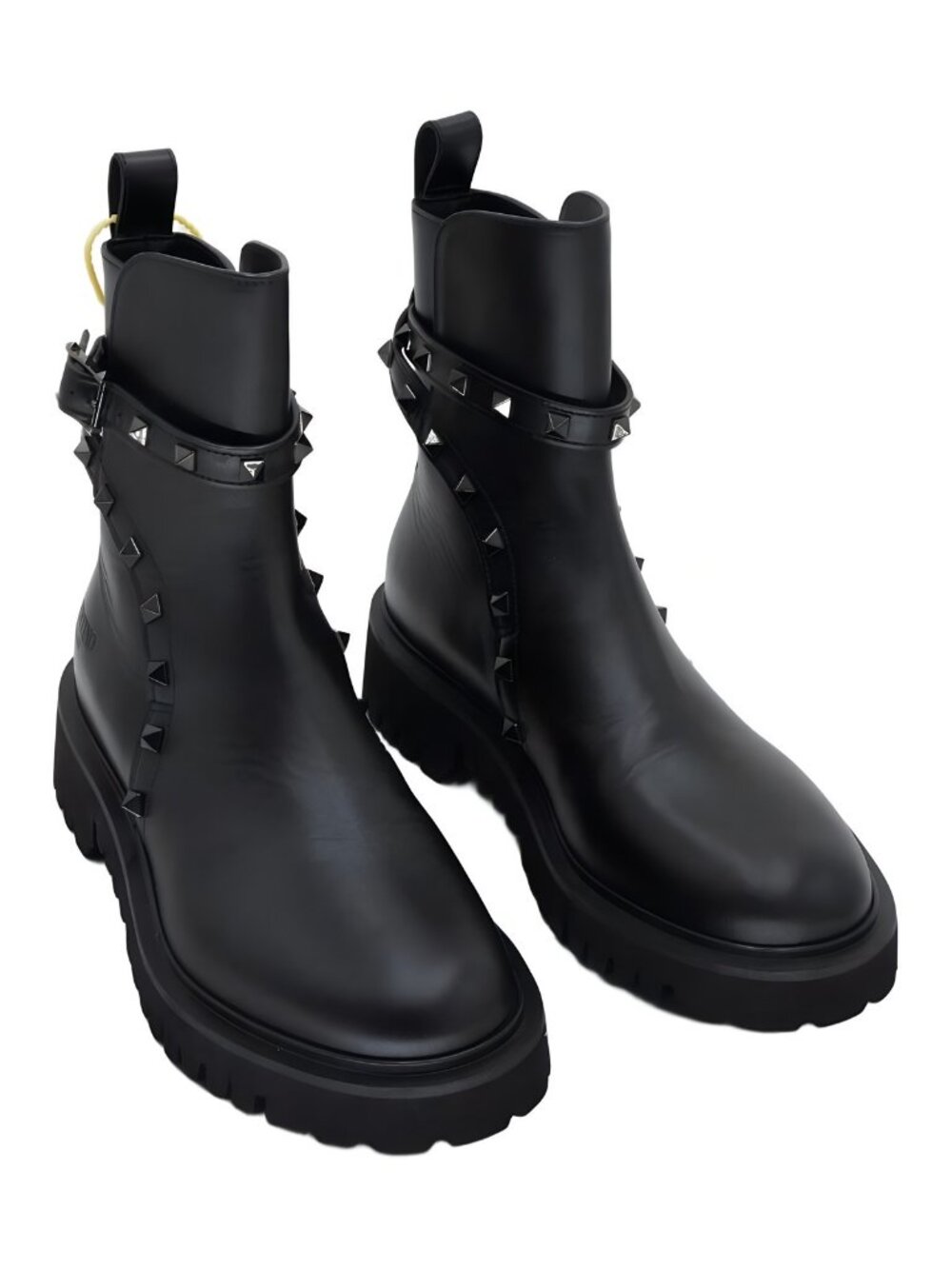 VALENTINO GARAVANI Rockstud Lug Leather Ankle Boots Black Sz US 7M EU 37